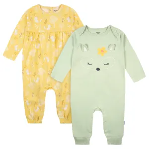 2-Pack Baby Girls Green Fox Rompers