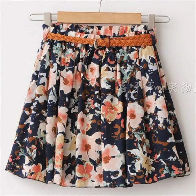 2017 SUMMER STYLE WOMEN SKIRT SAIA CASUAL CUTE ABOVE KNEE MINI SHORT SAIAS CHIFFON SKIRTS GIRLS INTERLINING BLUE BLACK (NO BELT)