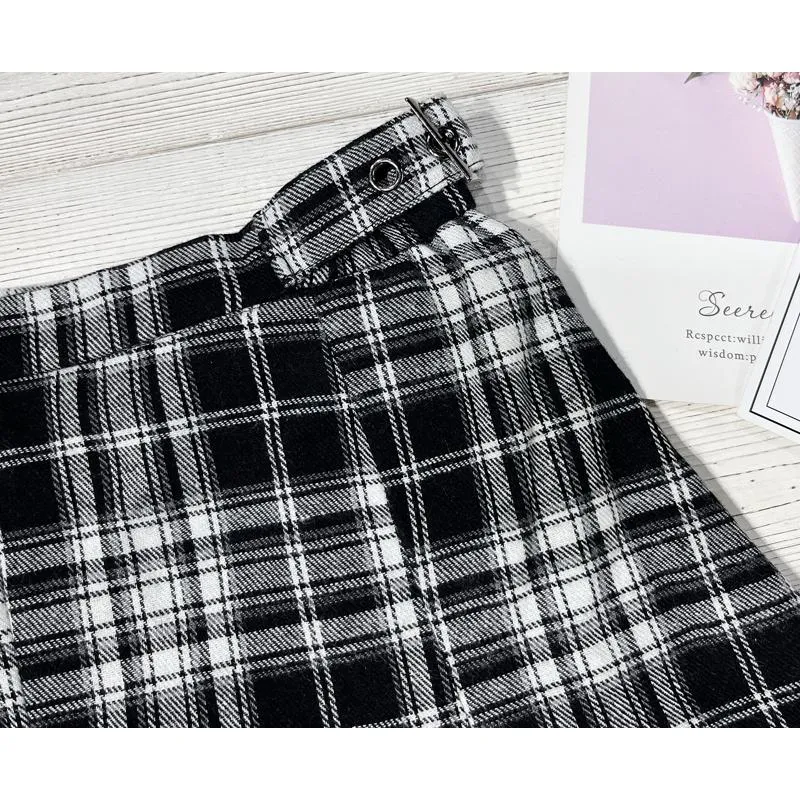 A-Line Zipper Cotton Crash Color Plaid Pleated Skirt