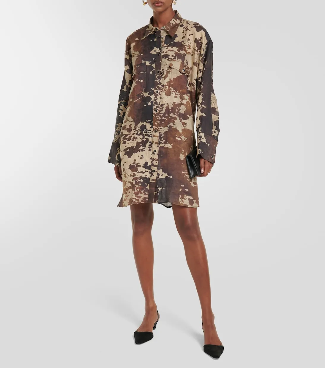 Acne Studios Cow Print Linen Mini Dress, Brown