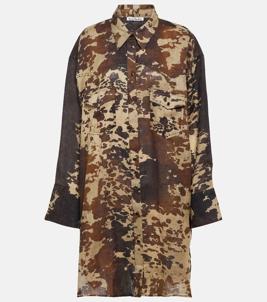 Acne Studios Cow Print Linen Mini Dress, Brown