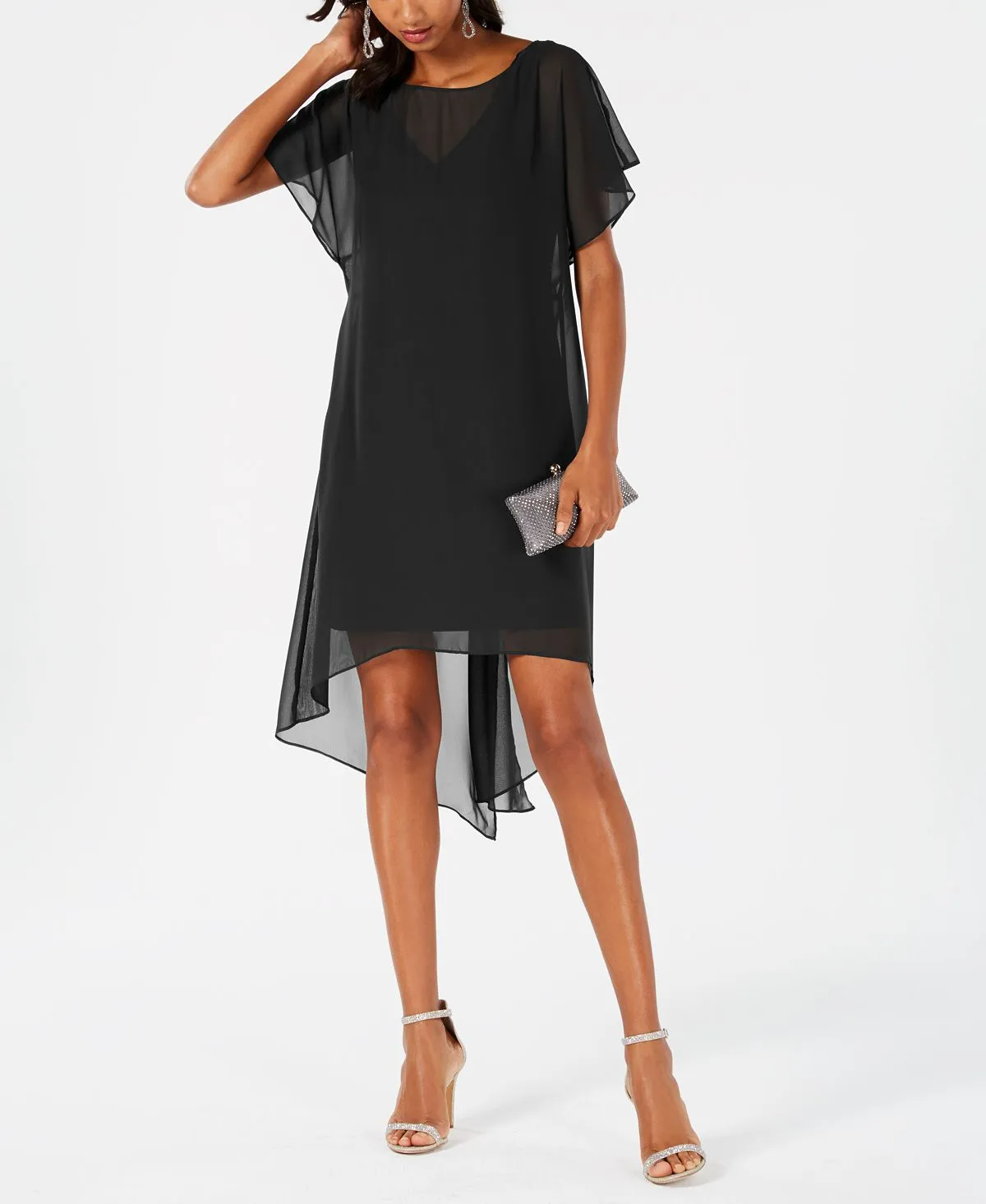 Adrianna Papell A-line dress with overlay chiffon, black