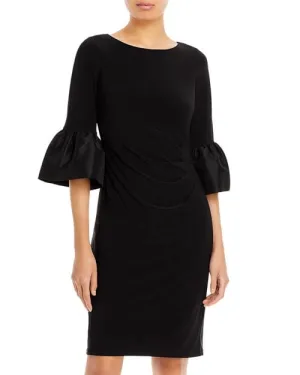 Adrianna Papell Short Knit Dress with Draped Bell Sleeves color Black