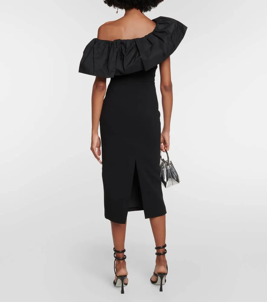 After Hours one shoulder crepe midi dress REBECCA VALLANCE, black