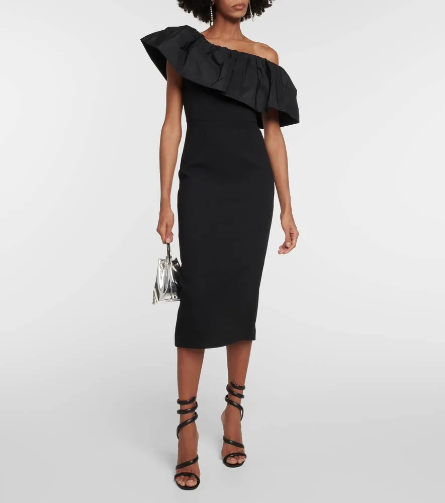 After Hours one shoulder crepe midi dress REBECCA VALLANCE, black