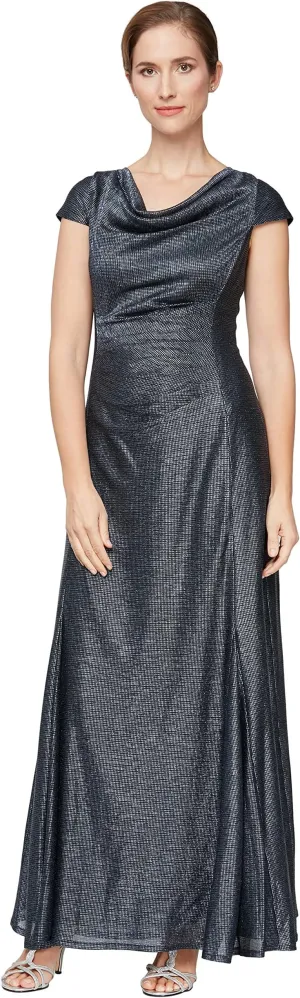 Alex Evenings Metallic Long Knitted A-Line Dress, Navy