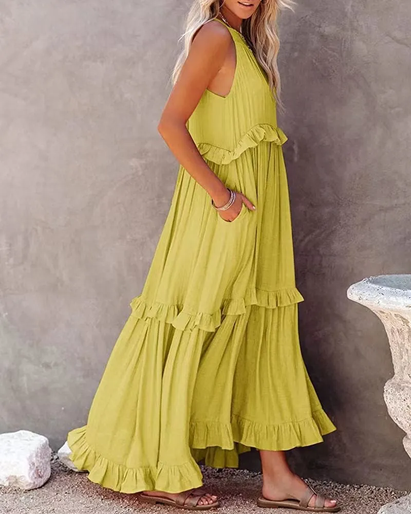 Boho Ruffle Pullover Summer Maxi Dress