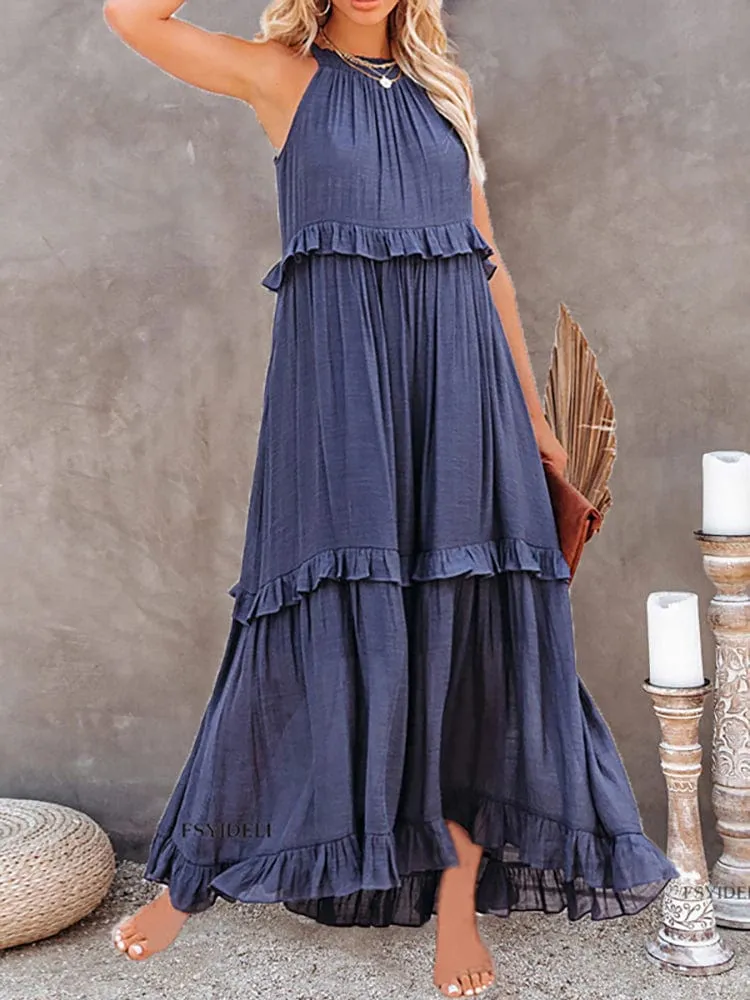 Boho Ruffle Pullover Summer Maxi Dress