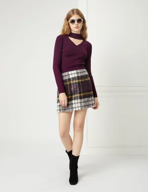 BORA AKSU BROWN CHECK SIMPLE A-LINE MINI SKIRT