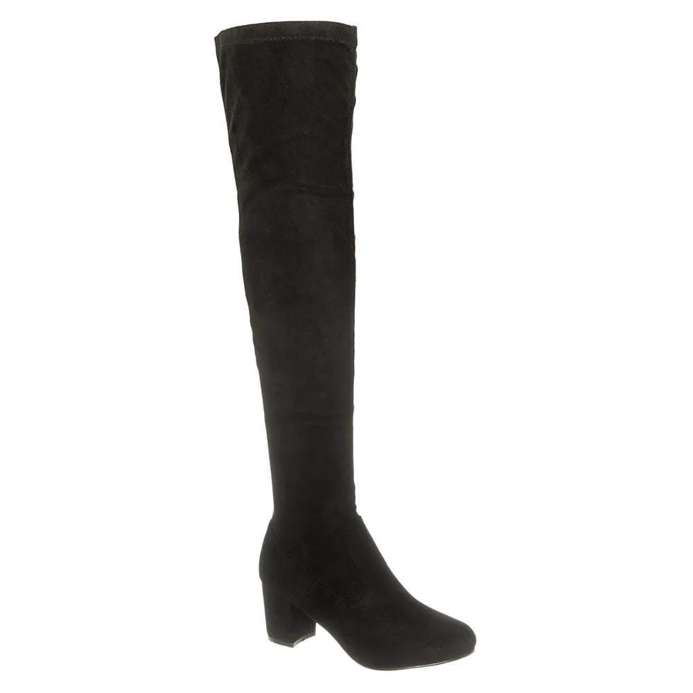 Charlotte Over Knee Low Block Heel Boot