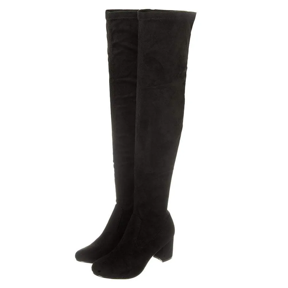 Charlotte Over Knee Low Block Heel Boot