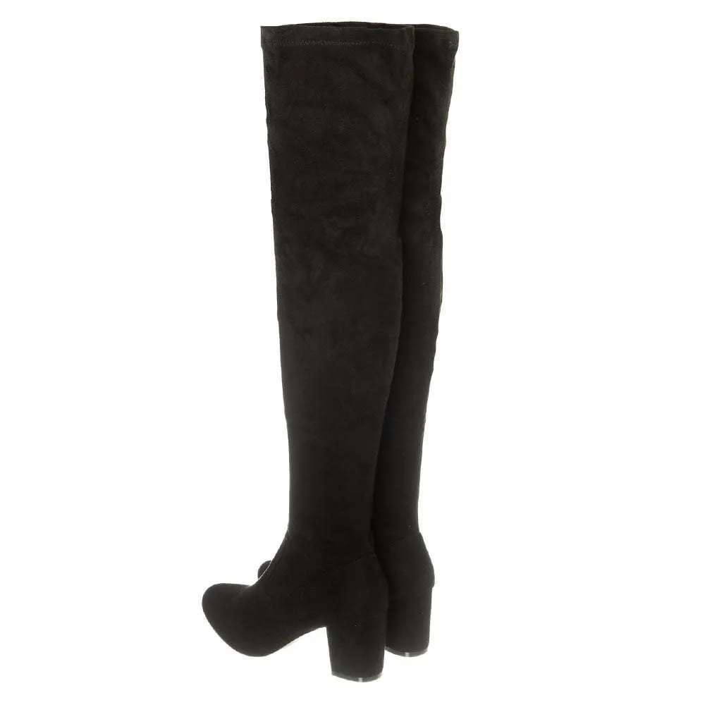 Charlotte Over Knee Low Block Heel Boot