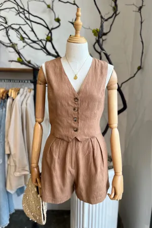 DREW TOFFEE LINEN SHORTS