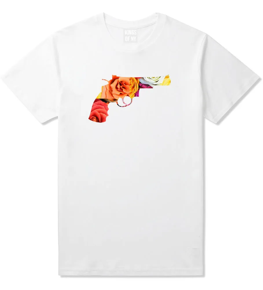 Floral Gun Flower Print Colt 45 Revolver T-Shirt