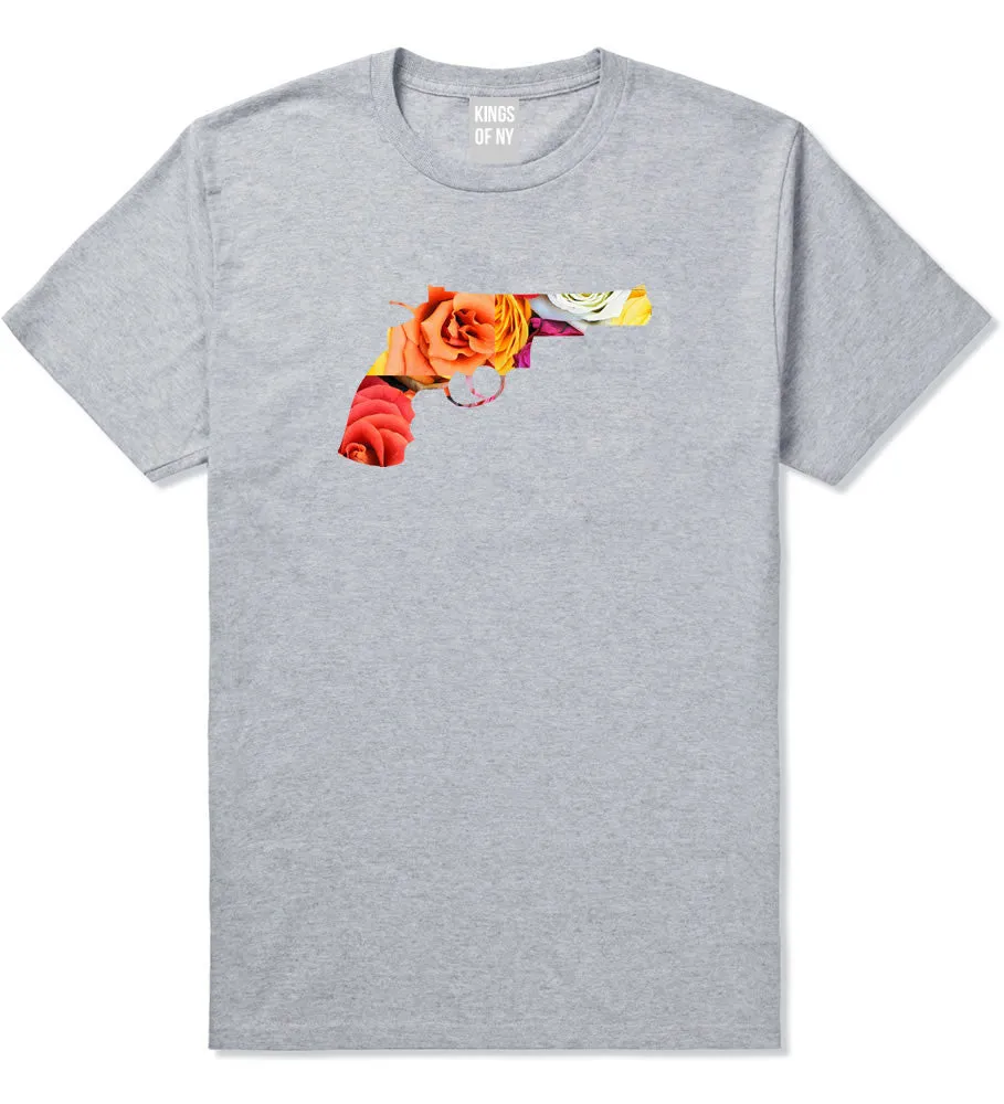 Floral Gun Flower Print Colt 45 Revolver T-Shirt