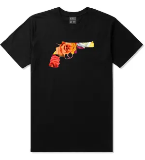 Floral Gun Flower Print Colt 45 Revolver T-Shirt