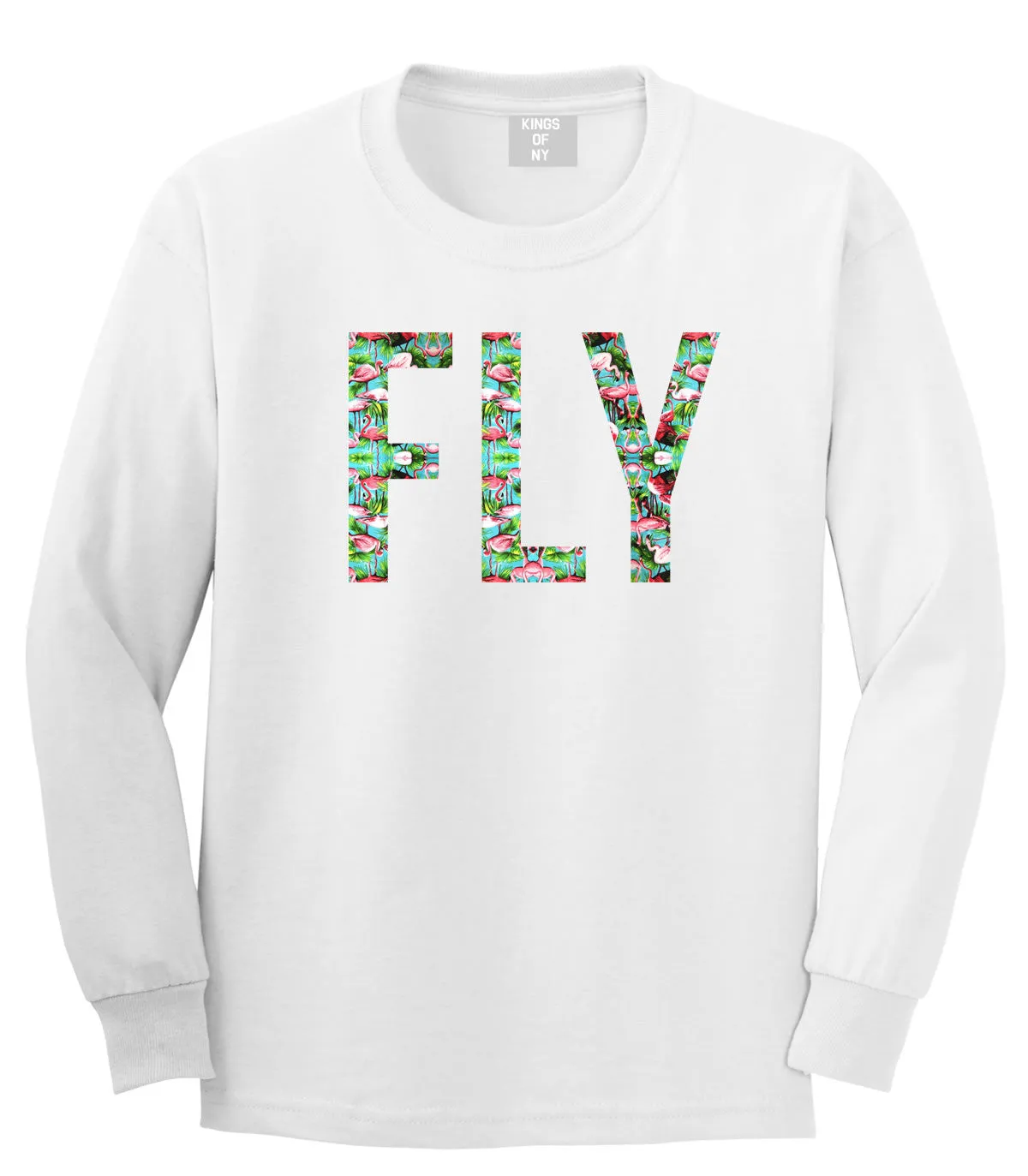 FLY Flamingo Print Summer Long Sleeve T-Shirt