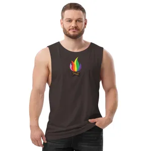 Men’s Rainbow Flame Drop Arm Tank-Top