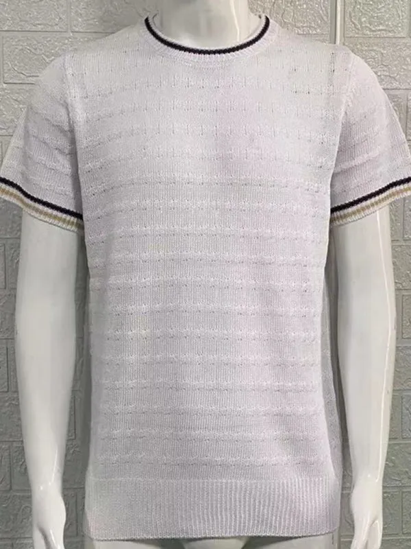 Men's round neck short sleeve slim fit knitted T-shirt