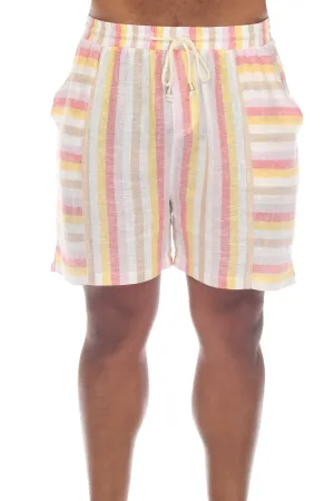 Mojito Men's Causal Beach Resort Wear Drawstring Shorts with Pinstripe Print Linen Blend