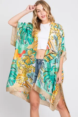 MS0346 Mila Watercolor Tropical Leaves Kimono