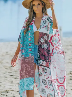 Multicolor Bohemian Floral Print Beach Kimono Casual Cover Up