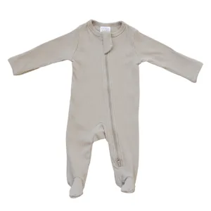 Organic Cotton Ribbed Footed One-Piece Zipper, Oatmeal