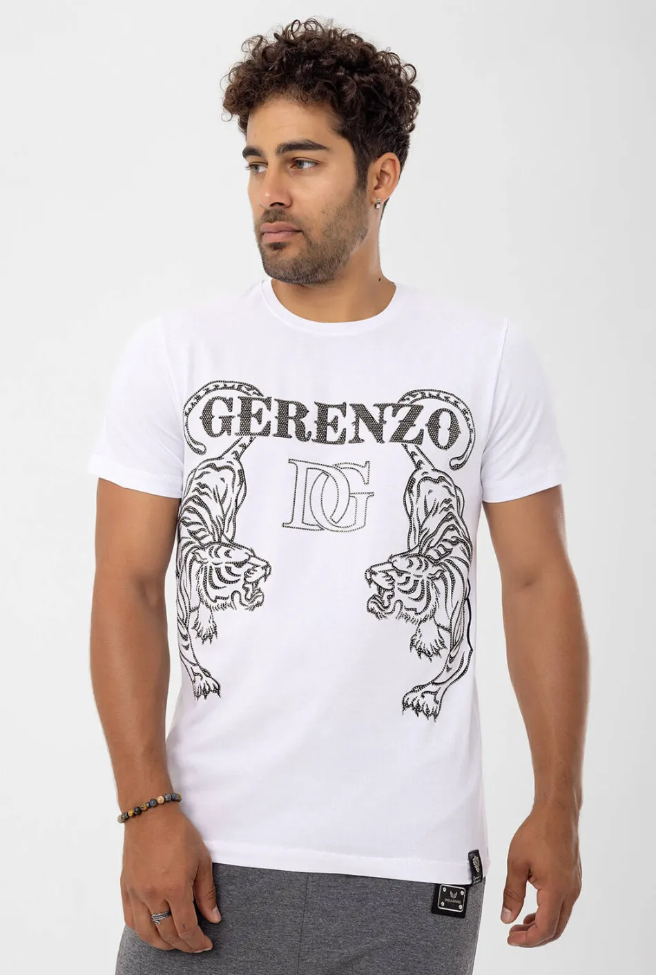 Rhinestone  Tiger T-shirt white Unisex #112646