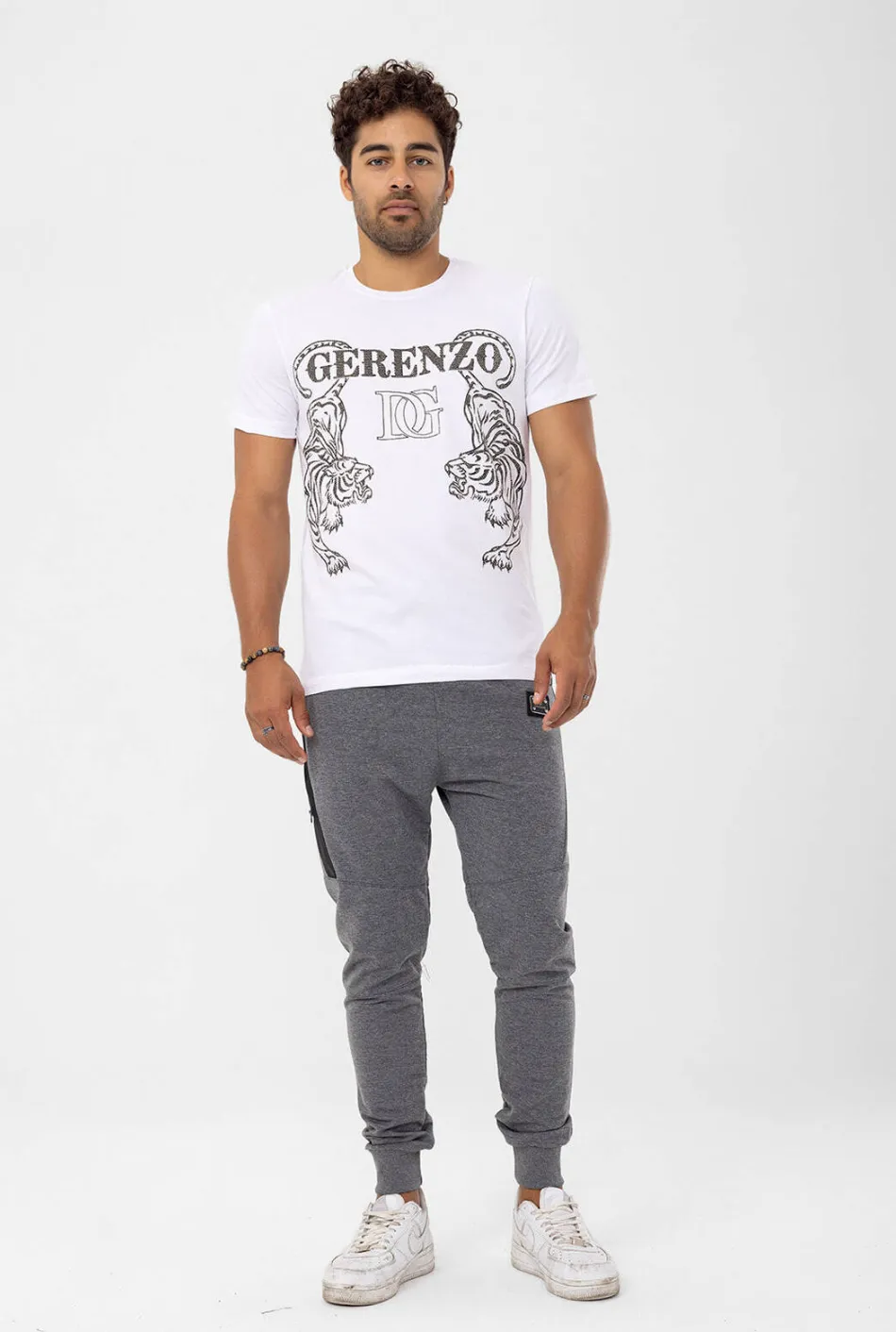 Rhinestone  Tiger T-shirt white Unisex #112646