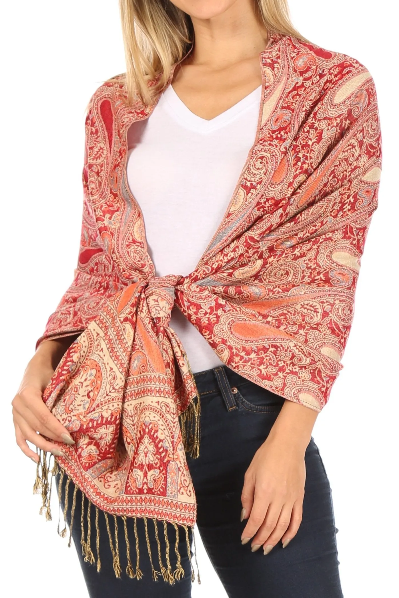 Sakkas Kalin Long Wide Woven Patterned Fringe Tassel Pashmina Shawl / Scarf