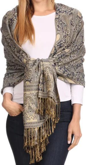 Sakkas Kalin Long Wide Woven Patterned Fringe Tassel Pashmina Shawl / Scarf