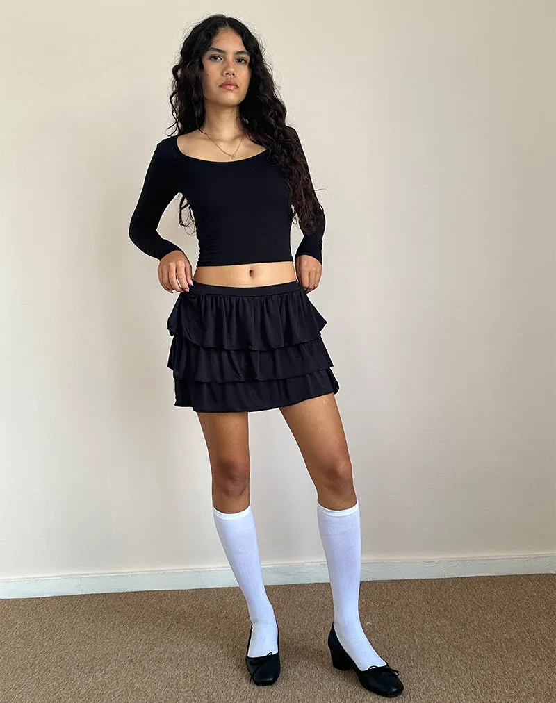 Sefone Tiered Mini Skirt in Slinky Black