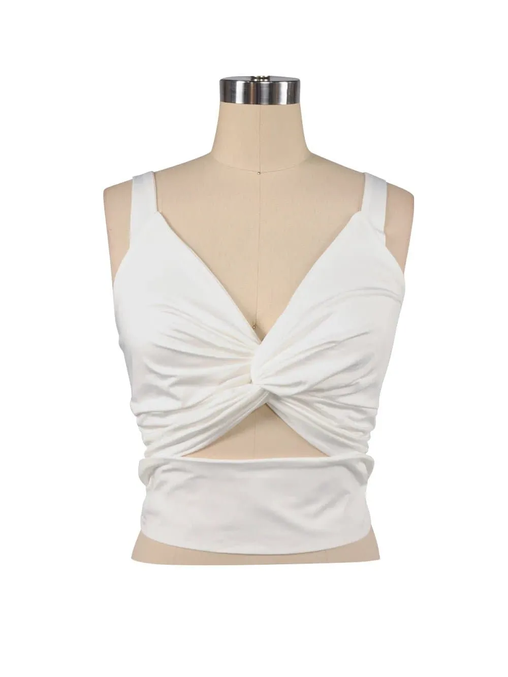 Silk Hollow Out Crop Top - Alluring Sleeveless Design, High-Quality Silk Fabric