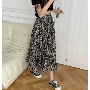 Slimming High-Waisted Floral Print A-Line Skirt Mesh Skirt