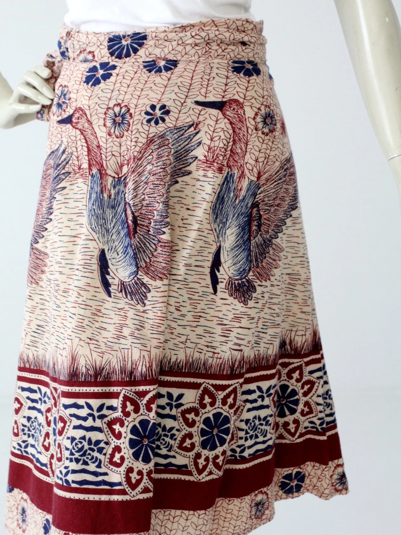 vintage 70s bird in flight wrap skirt