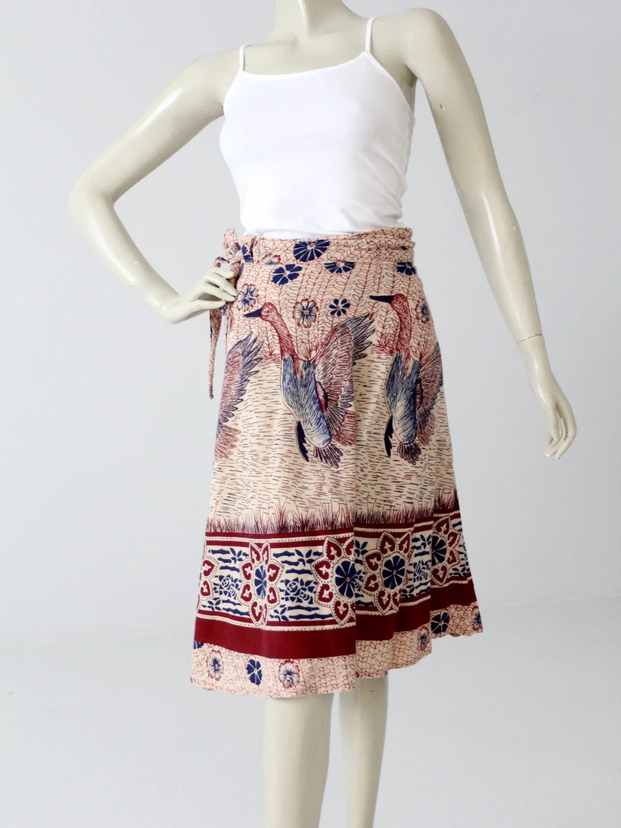 vintage 70s bird in flight wrap skirt