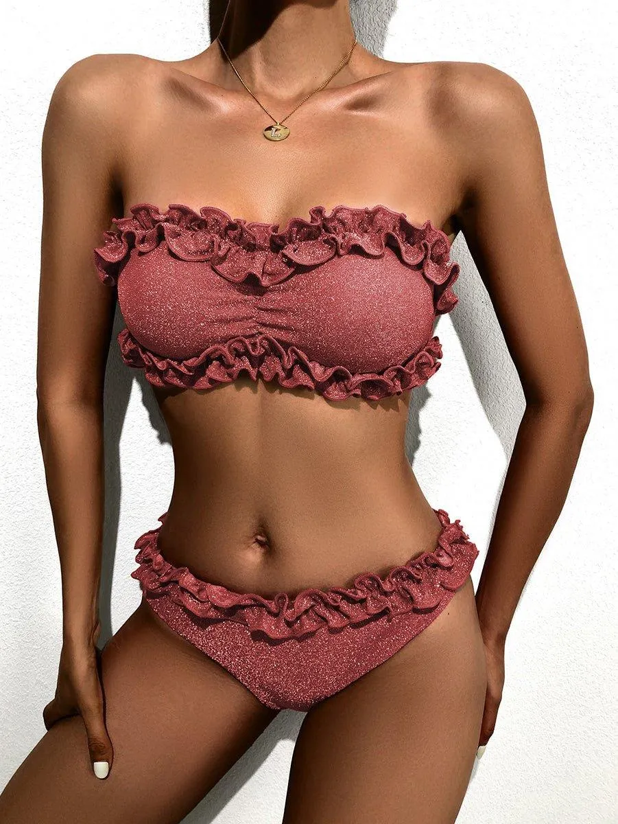 Women's Lace Bandeau Bikini Set - Sexy Swimwear for Beach & Pool