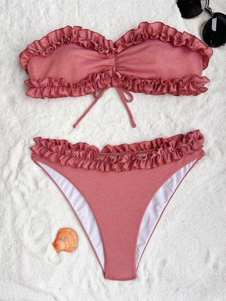 Women's Lace Bandeau Bikini Set - Sexy Swimwear for Beach & Pool