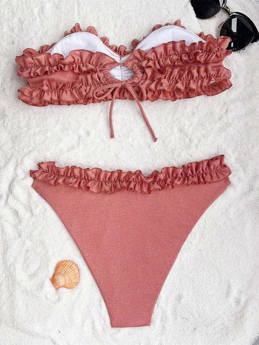 Women's Lace Bandeau Bikini Set - Sexy Swimwear for Beach & Pool