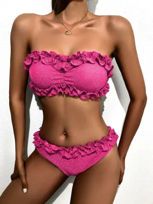 Women's Lace Bandeau Bikini Set - Sexy Swimwear for Beach & Pool